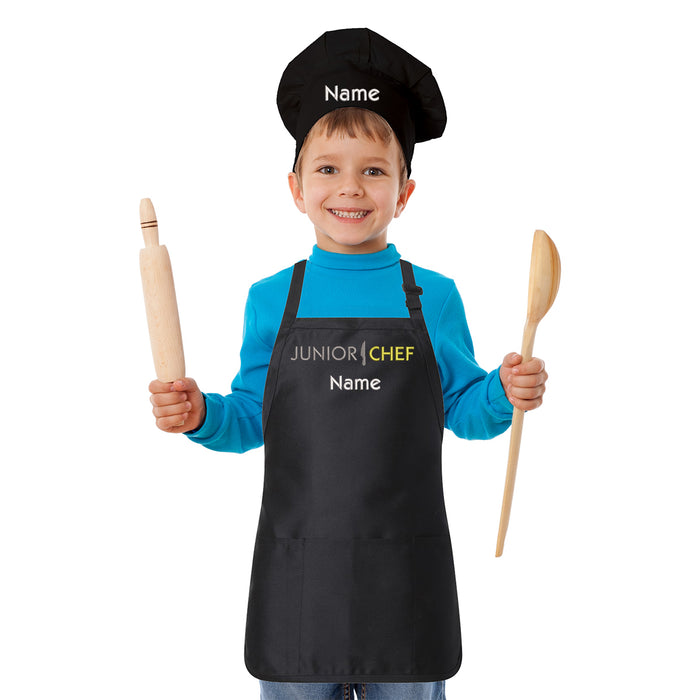 Personalized Junior Chef Kids Set Apron with Hat – Custom Customized Kitchen Apron for Cooking Backing Grill Grilling BBQ - Any Name Design – Great Masterchef Gift